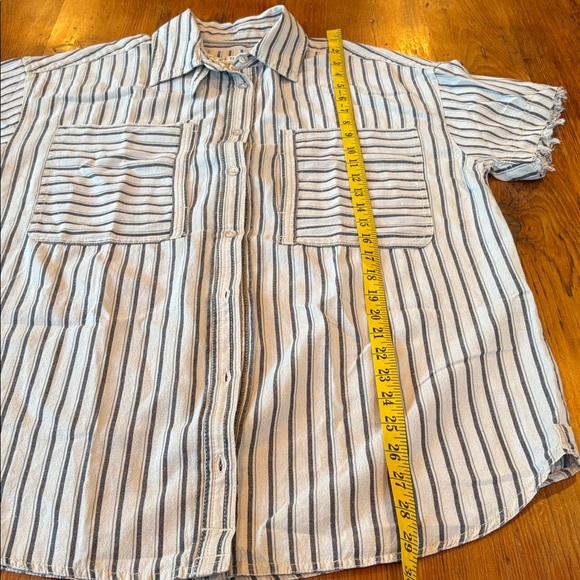 Free People Christopher Linen Shirt oversized tan black classic small new - Picture 14 of 16